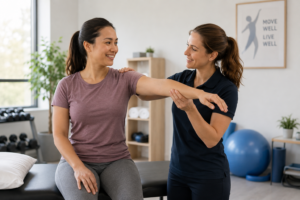 Active adult doing physical therapy for wellness and injury prevention